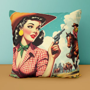 Cojín Decorativo Ilustracion Vintage Pulp Cowgirl