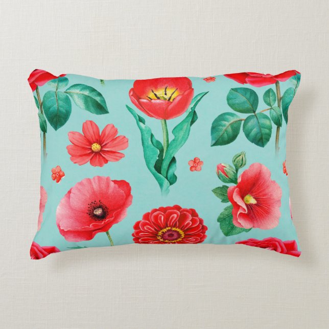 Cojín Decorativo Ilustraciones acuarelas de flores rojas. Sin incon (Anverso)