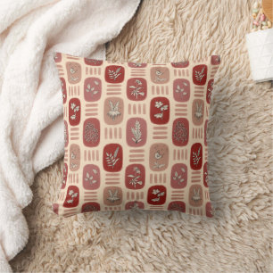 Cojín Decorativo Ilustraciones Botánicas de Otoño en Rojo y Beige