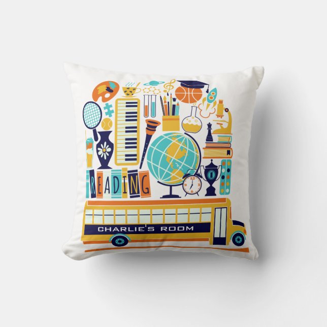 Cojín Decorativo Ilustraciones escolares nombre personalizado almoh (Anverso)