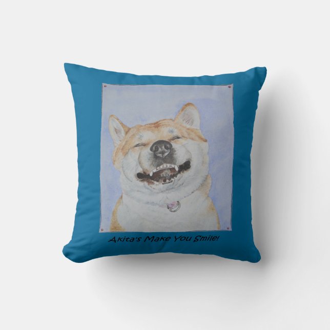 Cojín Decorativo imagen divertida de un perro de akita sonriendo co (Anverso)