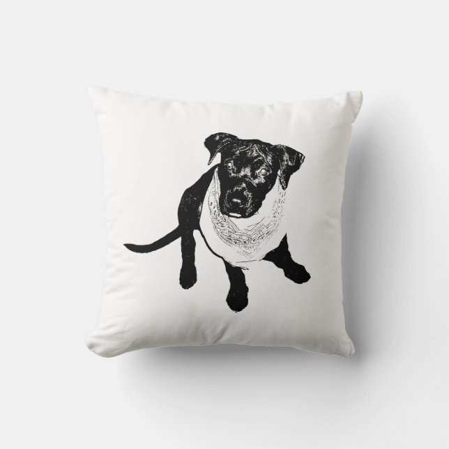Cojín Decorativo Imagen negra blanco y negro del perrito del (Anverso)