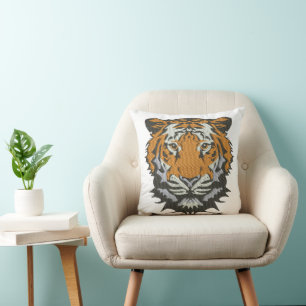 Cojín Decorativo Imitación de Bordado de Cabeza de Tigre