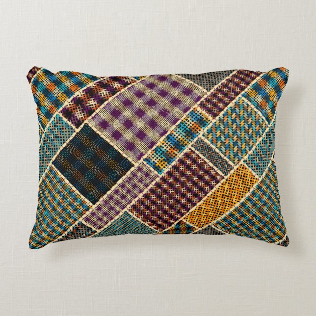 Cojín Decorativo Imitación del patrón de patchwork indio con textur (Anverso)
