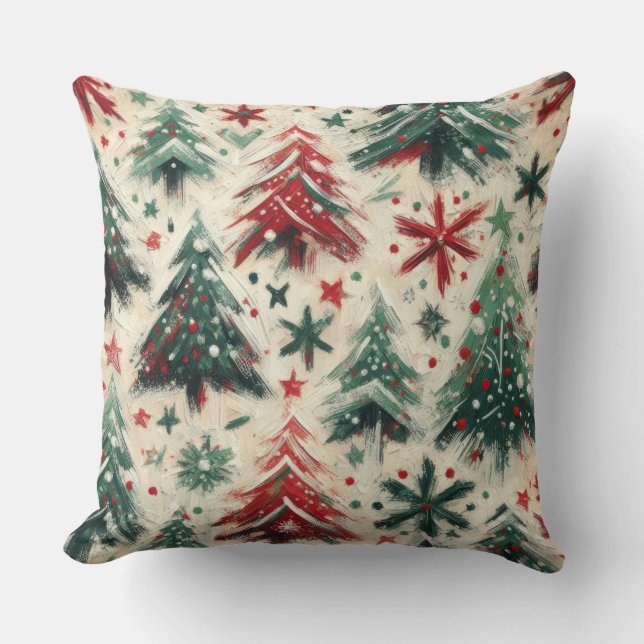 Cojín Decorativo Impasto Collage de árboles de navidad rojos y verd (Anverso)