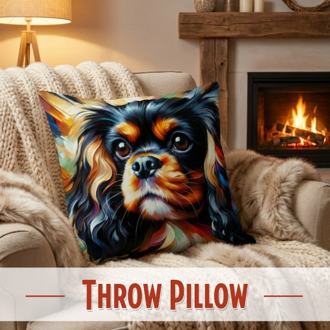 Cojín Decorativo Impresión acrílica de perro Cavalier King Charles  (Chic Black & Tan Cavalier Spaniel accent pillow. Style meets puppy love! )