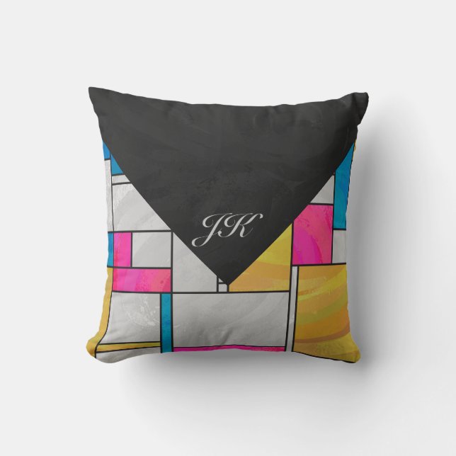 Cojín Decorativo Impresión azul rosa amarillo mondriano (Anverso)