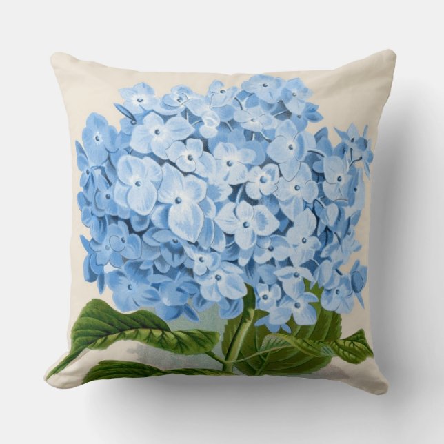 Cojín Decorativo Impresión botánica del Hydrangea azul (Anverso)