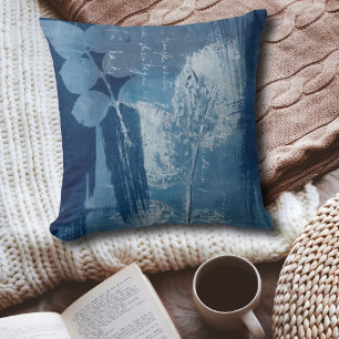 Cojín Decorativo Impresión botánica moderna en azul y blanco