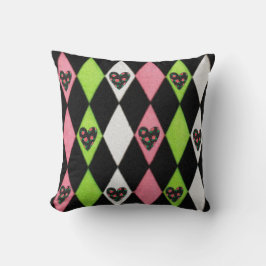 Cojín Decorativo Impresión colorida Harlequin con corazón Rosa