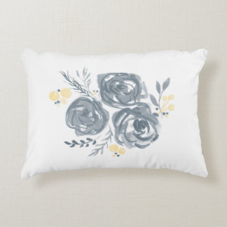 Cojín Decorativo Impresión de acuarela floral gris y amarillo