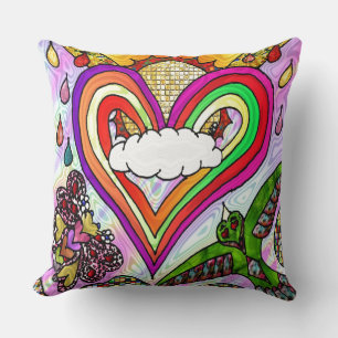 Cojín Decorativo Impresión de arte de corazón de arcoíris psicodéli