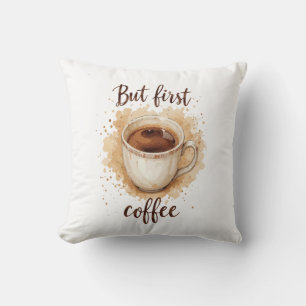 Cojín Decorativo Impresión de arte de la Copa de Café acuarela - pe