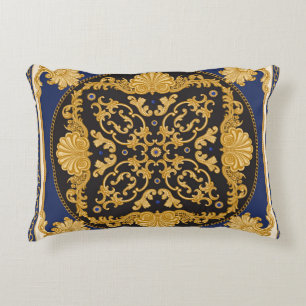 Cojín Decorativo Impresión de Bandana: Oro azul negro.