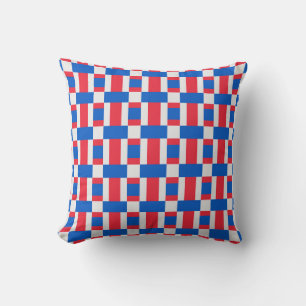 Cojín Decorativo Impresión de Bloque de Color Rojo Blanco y Azul 