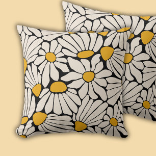 Cojín Decorativo Impresión de bloques de color negro retro floral