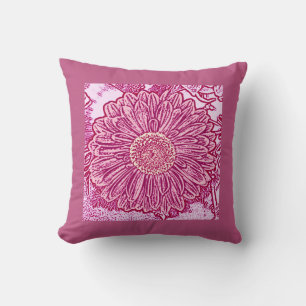 Cojín Decorativo Impresión de bloques de margarita de Gerbera - ton