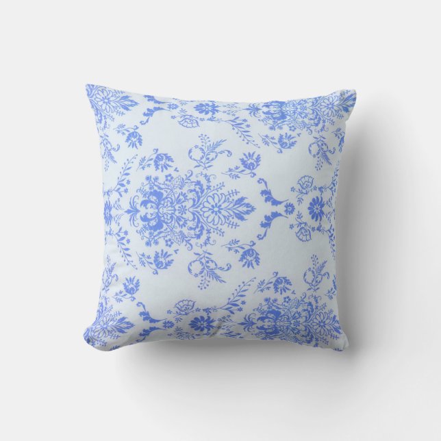 Cojín Decorativo Impresión de Bonito de damasco azul (Anverso)