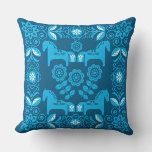 Cojín Decorativo Impresión de caballo sueco Dala azul