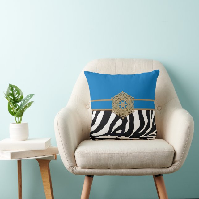 Cojín Decorativo Impresión de cebra con azul (Silla)