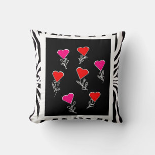 Cojín Decorativo Impresión de cebra y corazones coloridos Pillow