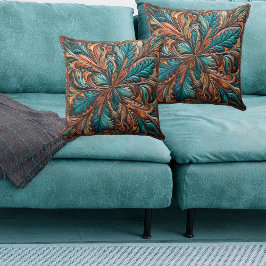 Cojín Decorativo Impresión de cobre turquesa de cuero con herramien