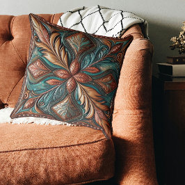 Cojín Decorativo Impresión de cobre turquesa de cuero con herramien
