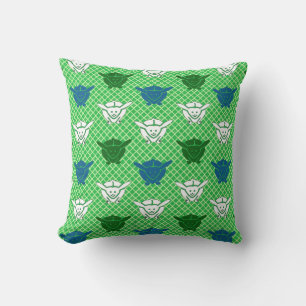 Cojín Decorativo Impresión de conejo japonés, verde, azul y blanco