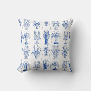 Cojín Decorativo Impresión de crustáceos de bogavante azul y blanco