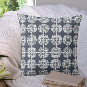 Cojín Decorativo Impresión de Damasco azul y blanco clásico