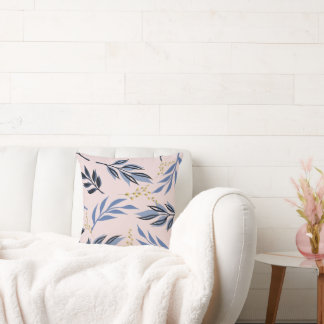 COJÍN DECORATIVO IMPRESIÓN DE FLORES AZULES Y ABSTRACTAS
