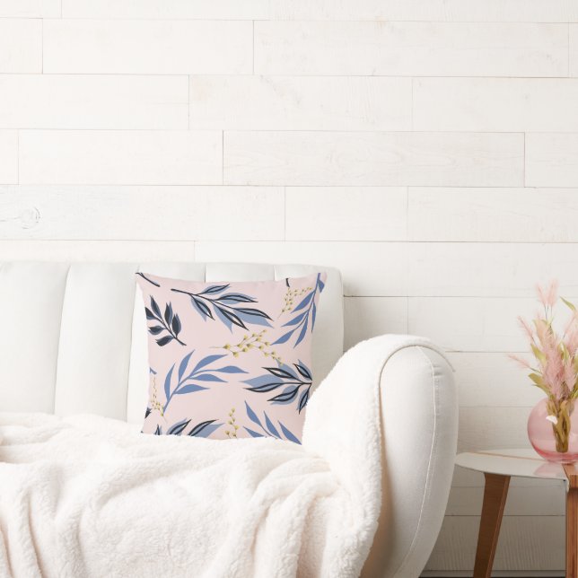 COJÍN DECORATIVO IMPRESIÓN DE FLORES AZULES Y ABSTRACTAS (Sofá)
