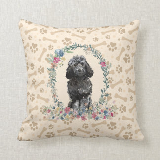 Cojín Decorativo Impresión de garra de perro de Cockapoo negro y re