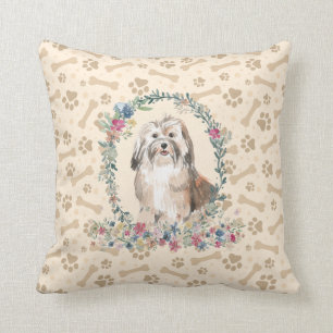 Cojín Decorativo Impresión de hojas de perro de Havanés y corte flo