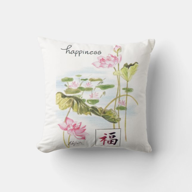 Cojín Decorativo Impresión de la felicidad de una sola palabra con  (Anverso)