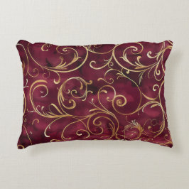 Cojín Decorativo Impresión de la fibra de Borgoña y oro