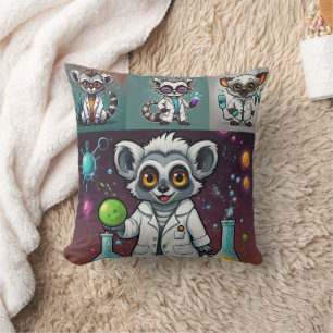 Cojín Decorativo Impresión de Lemur, científico loco