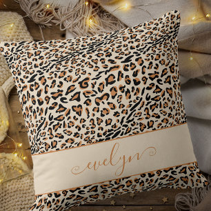 Cojín Decorativo Impresión de leopardo animal crema negro bronceado