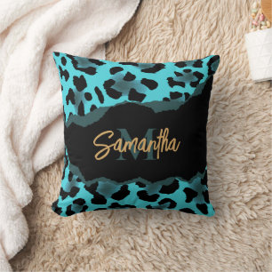 Cojín Decorativo Impresión de Leopardo Azul Cute