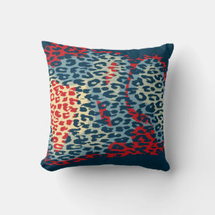 Cojín Decorativo Impresión de leopardo azul retro y diseño moderno