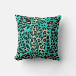 Cojín Decorativo Impresión de leopardo azul turquesa Verde azulado