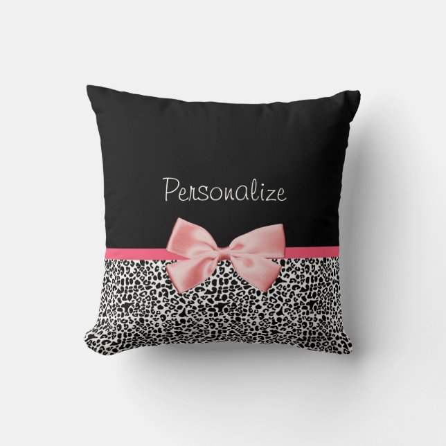 Cojín Decorativo Impresión de leopardo de moda y cinta rosa con nom (Anverso)