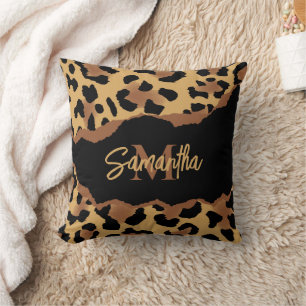 Cojín Decorativo Impresión de leopardo de monograma cúpula