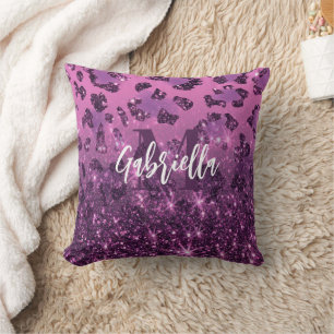 Cojín Decorativo Impresión de leopardo de Purpurina púrpura