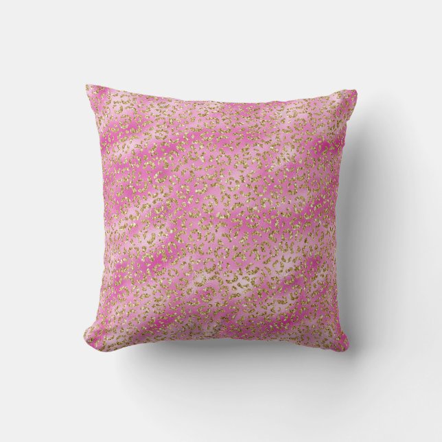 Cojín Decorativo Impresión de leopardo del Purpurina de oro rosado  (Anverso)