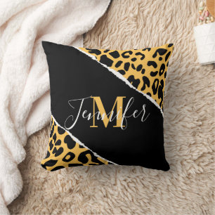 Cojín Decorativo Impresión de Leopardo Dorado