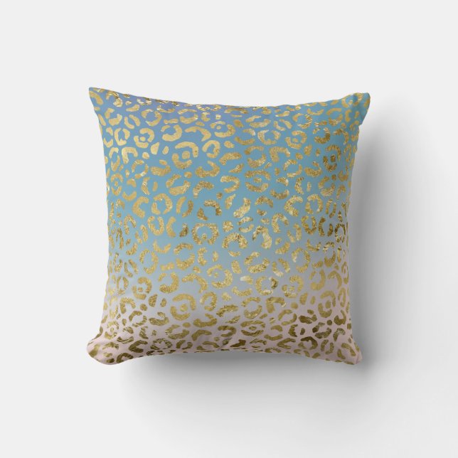 Cojín Decorativo Impresión de leopardo dorado Aqua Rubor    (Anverso)