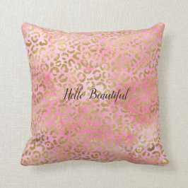 Cojín Decorativo Impresión de leopardo dorado color de agua rosa