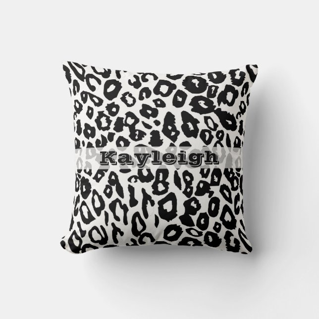 Cojín Decorativo Impresión de leopardo en blanco y negro (Anverso)