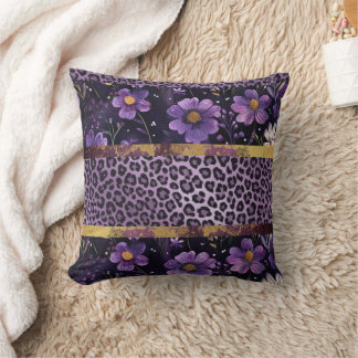 Cojín Decorativo Impresión de leopardo floral púrpura negrita